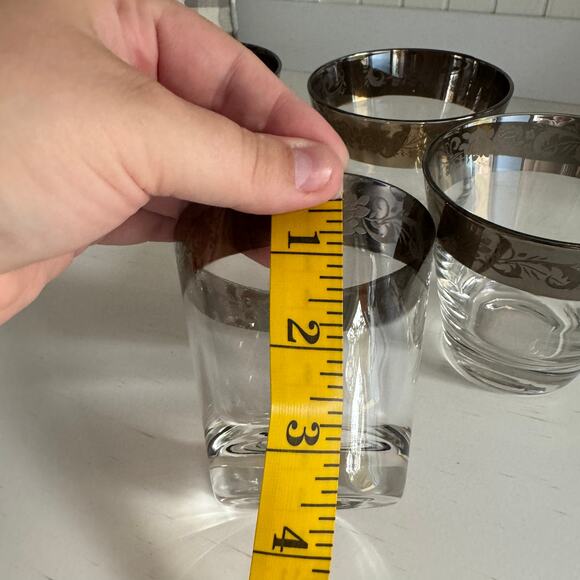 SET of 4 Vintage Queens Lusterware Silver Rimmed Glasses Barware Drinkware MCM - Picture 12 of 12